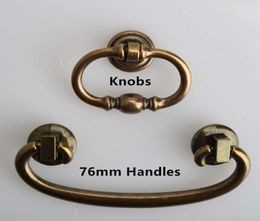 76 mm dressoir handgreep Knoppen Bronze lade Cabinet 3 "Antieke messing druppelringen Vintage Furniture Handgrepen Knob7655370