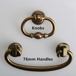 76mm dressoir handvat knoppen bronzen ladekast pull 3 antieke messing drop ringen vintage meubelgrepen knob343c