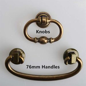 76mm dressoir handvat knoppen bronzen ladekast pull 3 antieke messing drop ringen vintage meubelgrepen knob291m