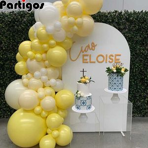 76pcs Pastel Macaron Jaune Ballon Blanc Guirlande Arch Mariage Baby Shower Fête d'anniversaire Toile de fond Mur Décorations mondiales 210719