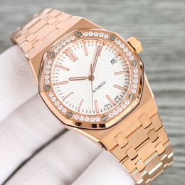 77350 Diamantes Reloj para mujer 34 mm Blanco GrandeTapisserie Dial Oro rosa Cal.3120 Automático Cristal de zafiro Reloj de pulsera luminoso estilo lujo para mujer