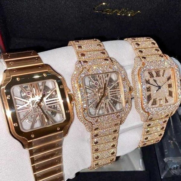 7750 Relojes de pulsera Bling personalizados Relojes helados Relojes de diamantes Moiss Anite chapados en oro blanco Una replicación mecánica de alta calidad JO