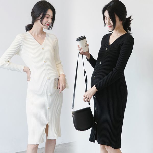 7889 # 2020 automne mode coréenne tricoté robe de maternité charmante élégante gaine mince vêtements pour les femmes enceintes grossesse chaude LJ201123