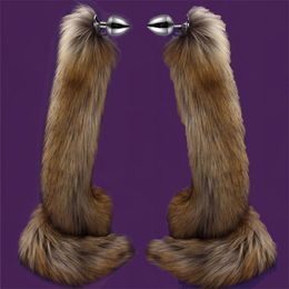 78 cm Super Lange Staart Anale Plug Faux Fur Metal Butt Cosplay Rol Volwassen Nieuwigheid Kralen Speeltjes Voor man Vrouwen 211108