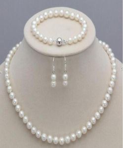 Ensemble de boucles d'oreilles et collier de perles de culture Akoya blanches naturelles de 78MM, 17quot1152929