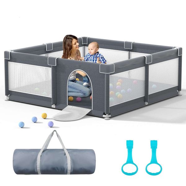 79 x 71 Playpen bébé avec tapis de mise à niveau - cour de jeu portable de Lutikiang pour bébés et tout-petits - Playpen de porte bébé extra grande avec balles océan