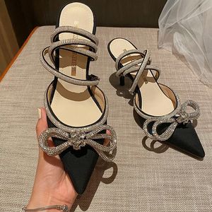 791 Robe High Crystal Bowknot Pumps Sandales Talons Sangle de cheville Talons sexy Ladies Prom Chaussures Femme Footwear 230822 S 342 408