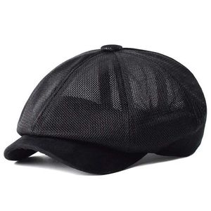 7985 Berets Summer Mesh Newsboy Caps respirant Casual Outdoor Retro Beret Hats Octagonal Fashion Fashion Solid Flat Caps D24418