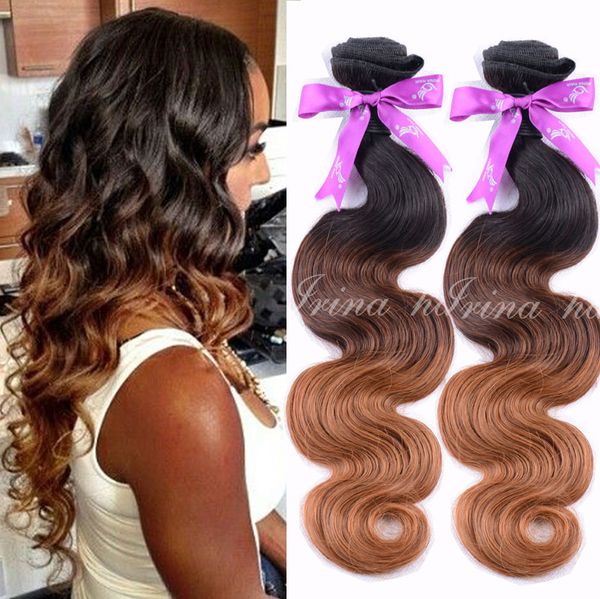 7A 100% Non Transformés Remy Cheveux Humains Brésiliens Corps Vague Ombre Cheveux Weave Bundles 4 pcs / lot 100g / bundles Ombre Extension de Cheveux 3 Tons 1B / 4/30