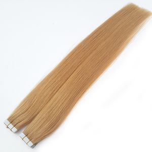 Skin Weft Hair Extensions Remy Tape Hair Extensions Verkoophoeveelheid Goed steil Peruaans haar Aardbeiblond