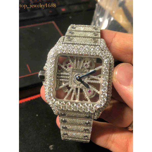 7a 2023 Designer Skeleton Squelette Sier Moisanite Diamond Watch Pass Pass Tested Quartz Movement