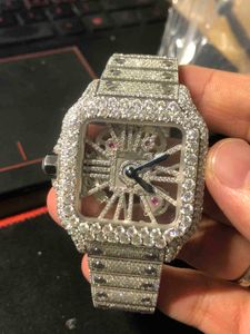 Montre de luxe avec squelette personnalisé en argent et diamant Moissanite, mouvement à Quartz testé avec succès, 7A 2023