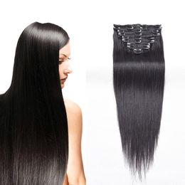 Elibess Clip in Hair 7 stks Set 120G Clip in Menselijk Hair Extensions Recht Braziliaans Menselijk Haar