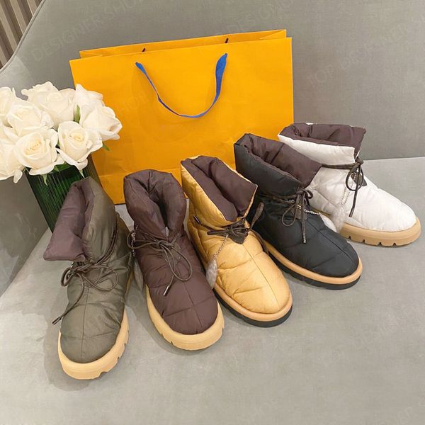 7A Blow Acolchado Bota de esquí Zapatos para clima frío Invierno Cálido Acolchado Nylon Tobillo Botas para la nieve Diseñador Moda Edredón Antideslizante Medio botines Wome