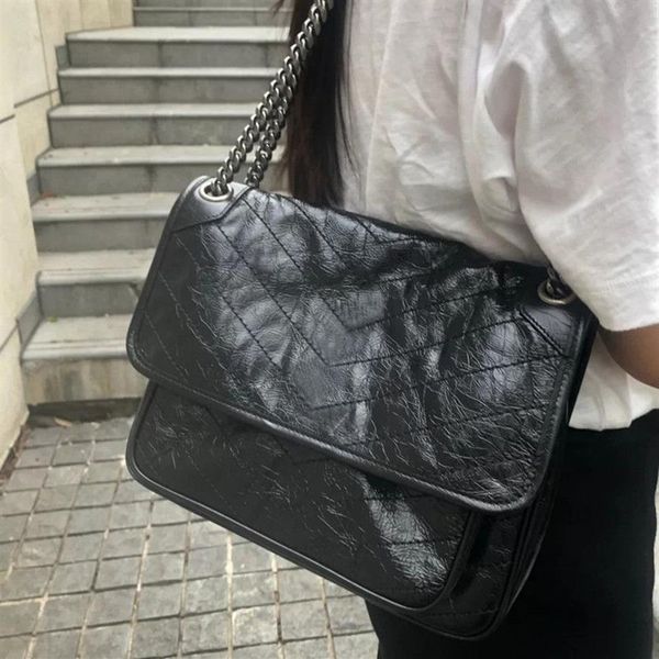 7A Bolsos de diseñador Niki Baby Bolso de cadena Bolso Un hombro Mensajero Axilas Aceite Cera Piel Arrugada Cuero de vaca Moda Clásico Casual 179Z