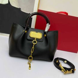 7A Designer Totes Marque Black Handbag Calfskin Small Shoph Shoping Metal Logo Chain Trim Long STRAP