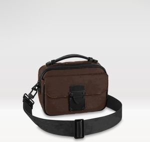 7A Cuir véritable Hommes Femmes S Trunk LOCK MESSENGER SLING BAG Véritable cuir de vachette mâle toile impression en relief sac à bandoulière sac à main pochette taille pack