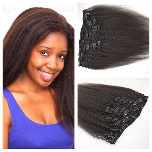Cheveux humains indiens de qualité supérieure Yaki Clip droit dans les extensions de cheveux 7Pcs / set 100g Clip dans les extensions de cheveux humains pour les femmes noires G-EASY
