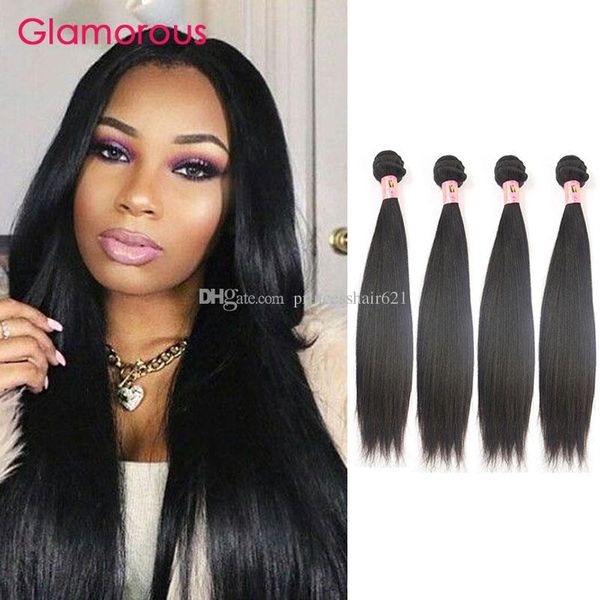 Extensions de cheveux humains glamour 4 faisceaux de longueur mixte brésilienne péruvienne indienne malaisienne cheveux raides tisse pour les femmes noires