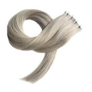 7A Grijze tape Hair Extensions 40 Stks Dubbelzijdige Huid inslagband in Menselijk Hair Extensions 100g Rechte Zilver Grijs Tape Extension