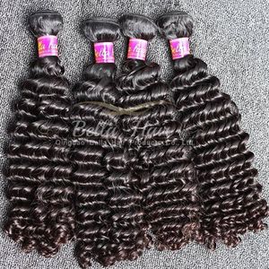 4pcs / lot couleur noire naturelle ondulée vague profonde faisceaux de cheveux 9a extension de cheveux humains indiens cheveux bella gratuits