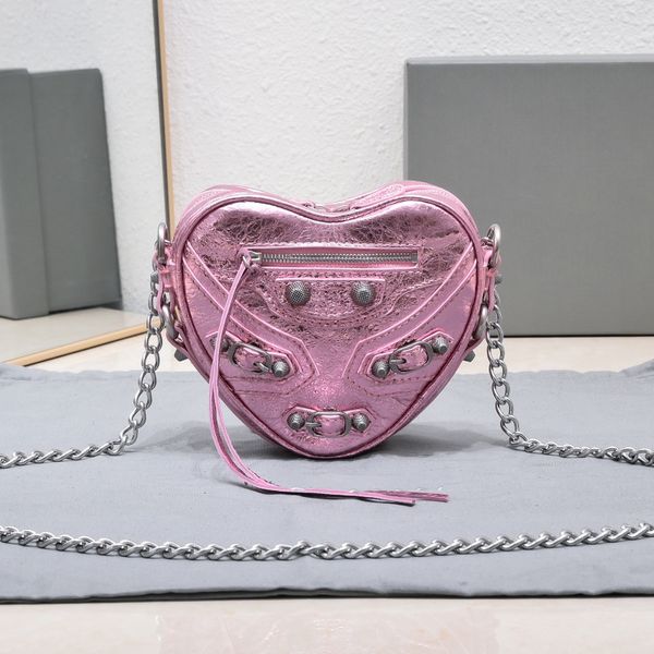 7A coeur amour sac bandoulière sacs à main femmes chaîne sacs mode fermeture éclair portefeuille vache cuir sacs à main qualité Rivet nouveaux Mini portefeuilles