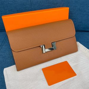 7A Hoogwaardige mode Dames Koppeling Wallet Togo Cowhide Lederen portemonnee Single Zipper Wallets Lady Ladies Lange klassieke portemonnee met oranje dooskaart