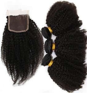 7A cheveux humains armure brésilienne Afro crépus bouclés avec fermeture milieu trois parties fermeture à lacets avec faisceaux 7755539