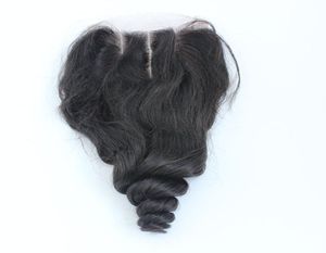 7A Lace Closure 35x4 cheveux birmans vague lâche cheveux humains haut dentelle fermetures pièces avec noeuds blanchis milieu 3 voies partie Stock4062158