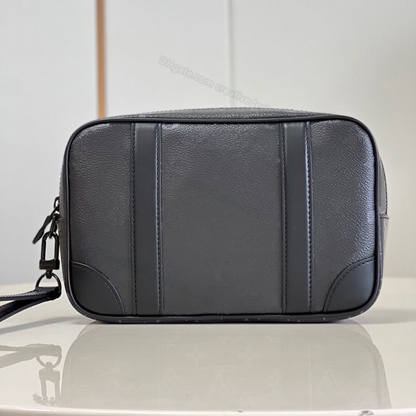 9A Bolsos de mano para hombre Kasai Trunk Pochette Bolso de lona de cuero con cremallera Bolsa Cartera 82076 Negro Moda Casual Tablero de ajedrez Alfabeto floral 25 cm L318