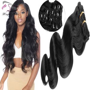 7A Natuurlijke Zwarte Clip in Haar 10 Stks 150G / Set Body Wave 8-30 inch Braziliaanse Remy Real Menselijk Haarklem in Extensions