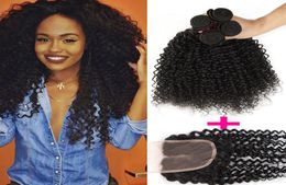 7A Remy Afro crépus bouclés cheveux vierges fermeture en dentelle ou partie centrale avec 3 faisceaux brésiliens crépus bouclés cheveux humains huaman cheveux 1344738