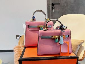 7A Retro topkwaliteit Designer Handgemaakte aanpasbare tassen 25cm 20cm Handtas met Epsom-handvat Luxe tweekleurige portemonnee Crossbody schoudertas met leren riem