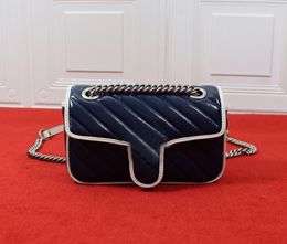 7A Bolso de asas de hombro Top Calidad Diseñador Crossbody Lujo Mujeres Marmont Matelasse Mini Cadena 446744 Cuero genuino Monederos de moda Azul Totes de cuerpo cruzado Bolsas