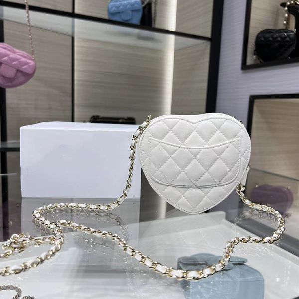 7A + top diseñador bolso de lujo hecho a mano damas mini dulce dama un hombro diagonal moda clásica piel de oveja marca cadena amor melocotón corazón bolsa copia