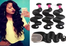 7A Top Haar Vetersluiting Met 3 Bundels Remy Braziliaans Haar Body Wave Maagd Maleisisch Haar Top Sluitingen 4x4 beautyhair Human H8873870