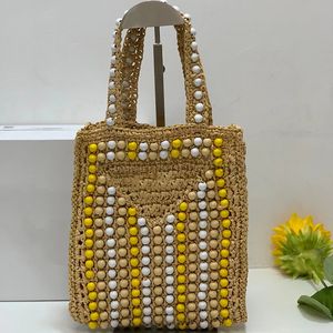 Bolso de bolsas de madera 7A bolsas de compra de bolso de hombro vino fibra de coco hueco de tejido de mosaico bola de madera bordada bordada