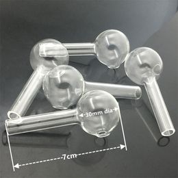 7 cm Quemador de aceite de vidrio Pipa para fumar Mini pipas gruesas de Pyrex para fumar con bola de 30 mm de diámetro Prueba clara Tubos de vidrio de paja para agua Bong Accesorios