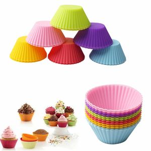 7 cm Siliconen Muffin Cupcake Mallen Cake Cup Ronde Vorm Bakvormen Maker Bakvorm Kleurrijke Lade Bakken Cup Liner Mallen Bakvormen Q634