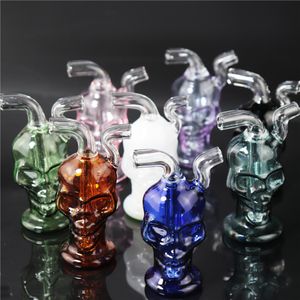 7 cm Skull Mini Glass Bong Oil Burner Pipes Shisha Hookah Dab Rig Fumar Water Pipe Filter Beaker Bubbler con dos tubos y tubos de aceite de vidrio