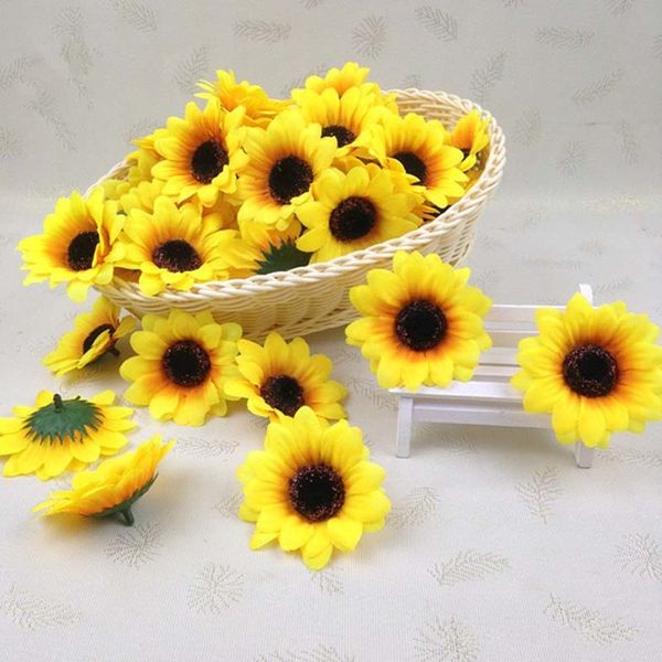 7cm petite fleur de soleil simulation tête de fleur de tournesol en gros accessoires de fleur de poignet de mariage maison bouquet de mariée décoration fleurs