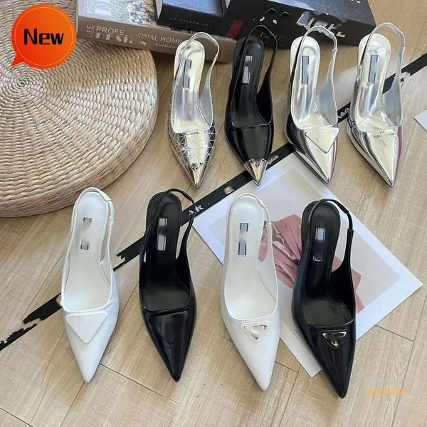 7CM Triangle Boucle Slingback Sandales Métallique Sier Brevet Pompes Talons Hauts Chaussures Bout Pointu Femmes Dame De Noce Dîner Pompe