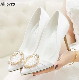 7 cm blanc chaussures de mariée pour mariage élégant perles plis talon pompes bout pointu femmes chaussures Stiletto AL9855