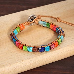 7 kleuren chakra armband voor vrouwen vierkante reiki natuurlijke stenen kralen boho chakra yoga wrap armbanden vriendschap sieraden meditatie