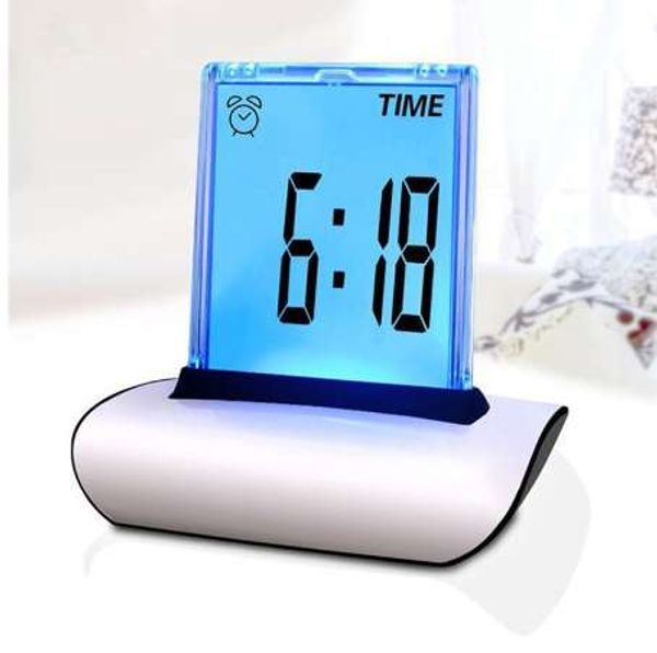 7 couleurs changeantes horloges de table numériques écran LCD réveil multifonctionnel grand affichage horloge de bureau avec thermomètre calendrier