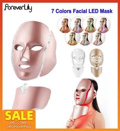 7colores LED Light Beauty Anti acné Apriete la mascarilla de la máquina de la máquina con rejuvenecimiento de la piel del cuello Potherapy 2202189833946