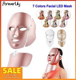 7Colors LED Light Therapy Masque avec le cou avec un rajeunissement de la peau de cou Potothérapie beauté anti-acné resserrer la machine 2202242437571