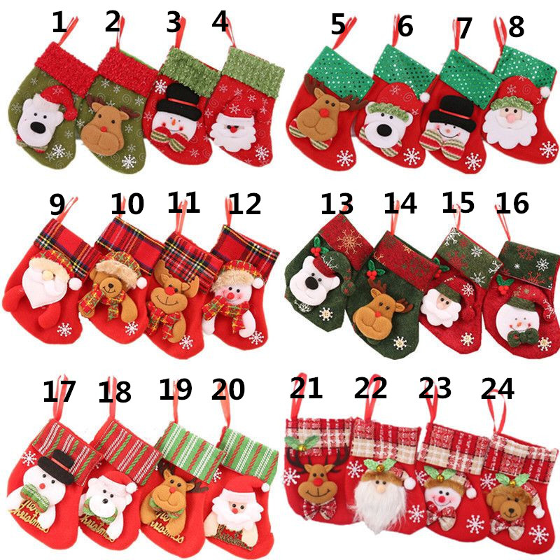 Christmas Socks Gift Bag Pendants Children's Candy Bags Cartoon Small Sock Decorations More Than 24 Style S Size Free Ship 1000