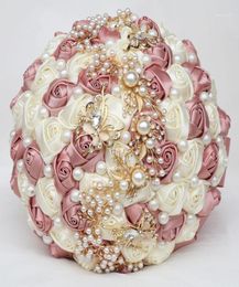 7colors Pearls Weddal Boda Rose Bouquets elegante Bouquet Brides de honor sosteniendo flores falsas de oro Diamantes Regalo W322G11653303