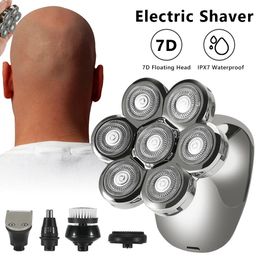 Rasoir électrique 7D pour hommes chauves, Kit de toilettage pour hommes de haute qualité, sans fil, étanche, LCD, Rechargeable, 240112